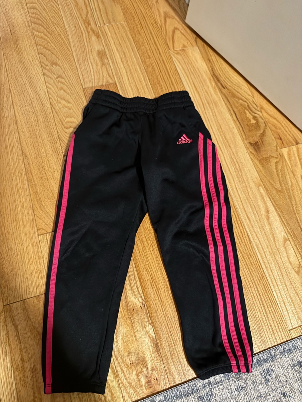 adidas Kids Black Joggers with Pink Stripe Accents